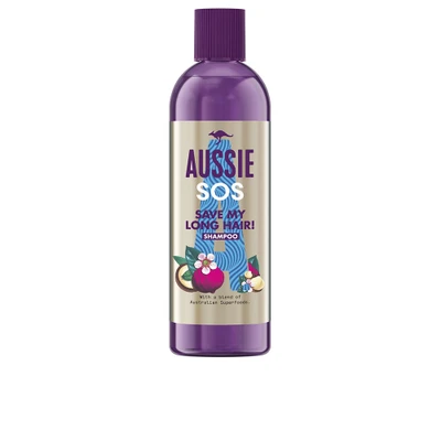 Abbildung von Aussie Vegan Shampoo, SOS Save My Long Hair, nährt, spendet Feuchtigkeit, verleiht Glanz, Macadamia Nussöle, langes und geschädigtes Haar, Shampoo nicht getestet Sutr Tiere, recycelbare Verpackung,