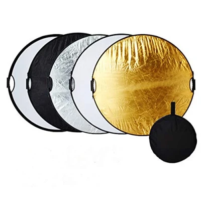 Abbildung von 5 in 1 60cm Fotografie Faltreflektor Set Reflektor Diffusor mit 2 Griff und Tragetasche (Rund) Gold, Silber, Weiß, Schwarz transparent für Studio Foto