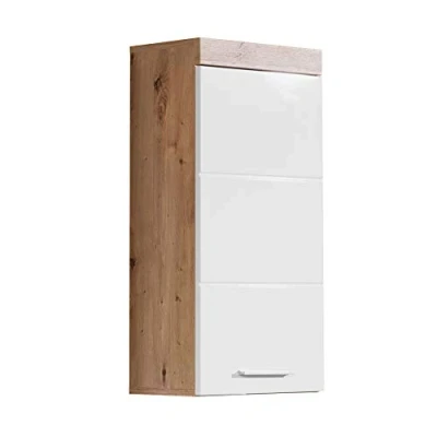 Abbildung von trendteam smart living Hängeschrank Bad Amanda Aufbaumaß (BxHxT) 37 x 77 23 cm Farbe Weiß Hochglanz mit Asteiche 139350107