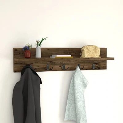 Abbildung von en.casa Wandgarderobe, Hammarö Flurgarderobe mit Ablage und 10 Haken Eiche, antik