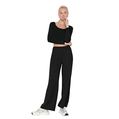 Abbildung von Trendyol Damen Joggingbroek voor heren met middelhoge tailleband Sweatpants, Schwarz, M EU