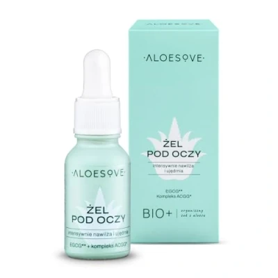 Abbildung von ALOESOVE Feuchtigkeitsspendendes Augengel 15ml Vegan Gel Augen mit Hyaluronsäure und Antioxidantien Anti Aging, reduziert Schwellungen Augenringe, ideal unter Make up