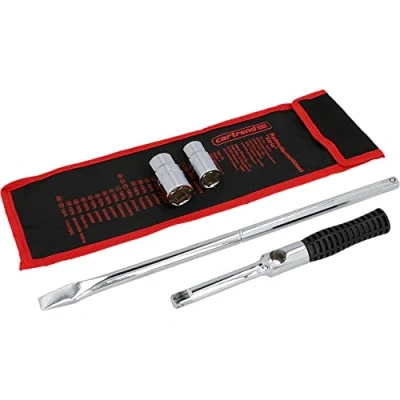 Abbildung von cartrend Radmutternschlüssel Vario, mit gelagertem Rotationsgriff und Stecknüsse für 17/19/21/23 mm, Stahl