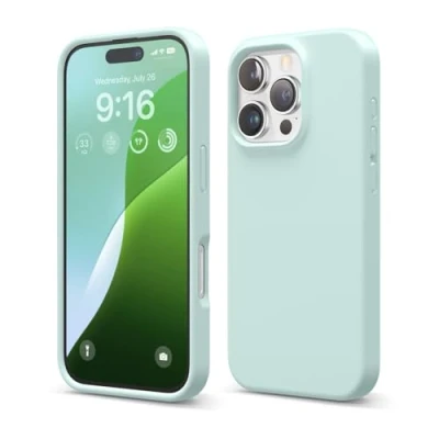 Abbildung von elago Premium Liquid Silikon Hülle Kompatibel mit iPhone 16 Pro Hülle, Ganzkörper Handyhülle, Stoßfest, Schlanke Kratzfester weicher Mikrofaser Innenfutter, 6.3 Zoll (Mintgrün)
