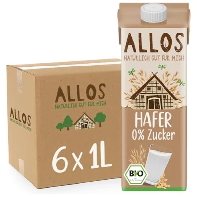 Abbildung von Allos Bio Haferdrink ungesüßt Milchalternative aus Hafer Drink auf Pflanzenbasis veganer zuckerfrei ohne Zucker vegan laktosefrei 1 Liter (6 Stück)