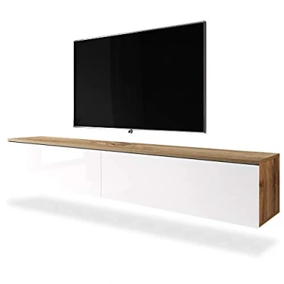 Abbildung von Selsey TV Lowboard KANE in Wotan Eiche/Weiß Hochglanz, hängend/stehend, modern, 2 Klappen, 180 cm