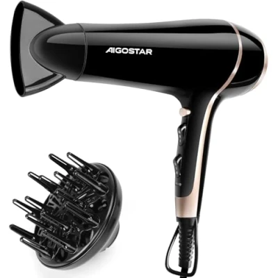 Abbildung von Aigostar Haartrockner 2400W Föhn Ionen 3 Temperaturniveaus und 2 Luftströmungsgeschwindigkeiten Haarföhn Schwarz Hair Dryer Lora