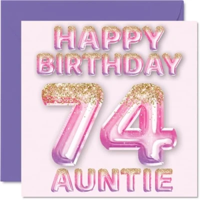 Abbildung von Stuff4 Geburtstagskarte zum 74. Geburtstag für Tante rosa &amp; lila Glitzerballons Happy Birthday Karten 74 Jahre alte von Neffe Nichte, 145 mm x