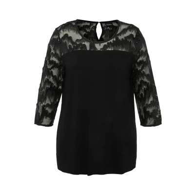 Abbildung von Ulla Popken Damen Shirtbluse mit Paillettenbesatz Bluse, schwarz, 58 60