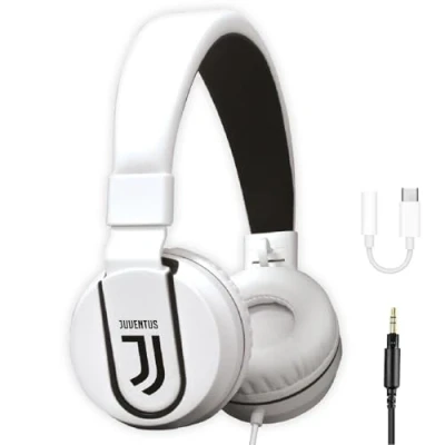 Abbildung von TECHMADE Juventus Football Kopfhörer mit Mikrofon ON Ear AUX Kabel Weiß/Schwarz USB C Adapter