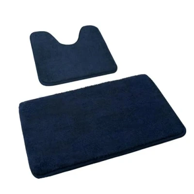 Abbildung von Rururug Badezimmerteppich Set 2 Teilig, Weiche Mikrofaser Badezimmermatte und wc Vorleger mit Ausschnitt, rutschfeste Badematte, Waschbar Badvorleger Marineblau, 50x80+50x40 cm
