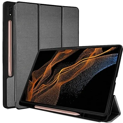 Abbildung von TECHGEAR Hülle Kompatibel mit Samsung Galaxy Tab S9 Ultra 14,6 Zoll (SM X910 / SM X916), Dünn Ständer und Auto Schlaf/Wach Funktion, Slim Pu Leder Smart Case 2023, Grau