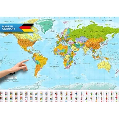 Abbildung von Weltkarte XXL Poster im Riesenformat mit Fahnen &amp; Flaggen Top Qualität (140x100cm)