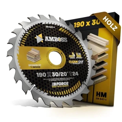 Abbildung von HM Kreissägeblatt 190x30 20 Z24 Wechselzahn für Akku Holz Zuschnitt. AMBOSS WERKZEUGE® Sägeblatt 190mm +Reduzierring 30mm. 190x20 komp. zu Dewalt DCS57. DCS573. DCS578. DWE576. DCS579