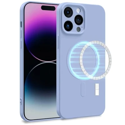 Abbildung von MyGadget Hülle für Apple iPhone 14 Pro Max [ kompatibel mit MagSafe ] Zweilagige Handyhülle Kameraschutz Cover Innenfutter &amp; Silikon außen Hell Lila