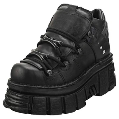 Abbildung von NEW ROCK 106N S52 TOWER SHOES Biker Punk Gothic Stiefel aus schwarzem Metallic Leder