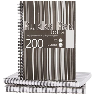 Abbildung von Pukka Pad Jotta JP021 5 Notizbuch, drahtgebunden, Kunststoff, gelocht, 80 g/m², A5, schwarze Streifen, 3 Stück