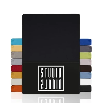 Abbildung von STUDIO Spannbettlaken Basic, viele Größen, 100% Baumwolle, OEKO TEX 100, Jersey, Gummizug: rundum, (1 Stück), 90x200 cm Bettlaken Spannbetttuch bis 25 Höhe Schwarz