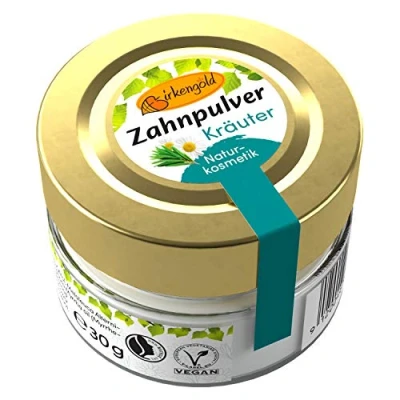 Abbildung von Birkengold Zahnpulver Kräuter 30 g Glas, 1 Stück, plastikfrei, im Glastiegel verpackt, 100% natürliche Zutaten, keine Schaumbildner und Konservierungsstoffe, Naturkosmetik zertifiziert, vegan