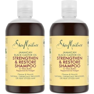 Abbildung von SheaMoisture Strengthen &amp; Restore Shampoo ultimative Feuchtigkeitspflege für natürliches, chemisch behandeltes oder hitzegestyltes Haar jamaikanisches schwarzes Rizinusöl 2 x 384 ml