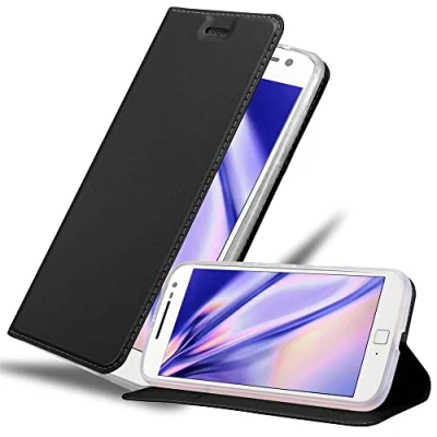 Abbildung von Cadorabo Hülle kompatibel mit Motorola Moto G4 / Plus aus Kunst Leder Flip Klappbare Magnetische [Standfunktion] [Kartenfächern] Cover für Tasche in Schwarz