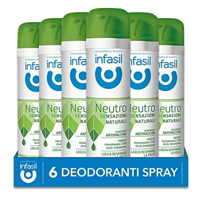 Abbildung von Infasil Deodorant Spray Neutral Natürliche Empfindungen Duft mit ätherischem Öl, schmutzabweisend, ohne Aluminiumsalze, 6 Lufterfrischer à 150 ml