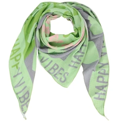 Abbildung von Damen Musselin Halstuch Made in Italy mit Leo Love Happy Leichtes Dreieckstuch für Frühling &amp; Sommer, Baumwolle, ca.195x85 cm (Happy Grün)