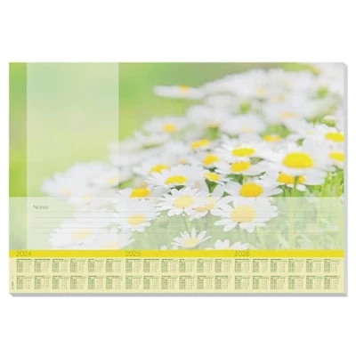 Abbildung von SIGEL HO307 Papier Schreibtischunterlage, ca. DIN A2, mit 3 Jahres Kalender, 30 Blatt, Motiv Lovely Daisies, vegan, aus nachhaltigem