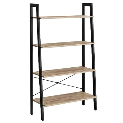 Abbildung von VASAGLE Regal, Bücherregal mit 4 Ebenen, Leiterregal, Standregal, für Wohnzimmer, Schlafzimmer, Küche, Homeoffice, Industrie Design, Stahlrahmen, Kamelbraun schwarz LLS144B50