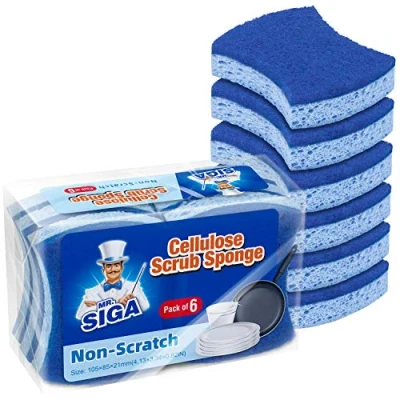 Abbildung von MR.SIGA Zellulose Schwamm, Kratzefrei, Beidseitiger Spülschwamm für Küche, 12er Pack