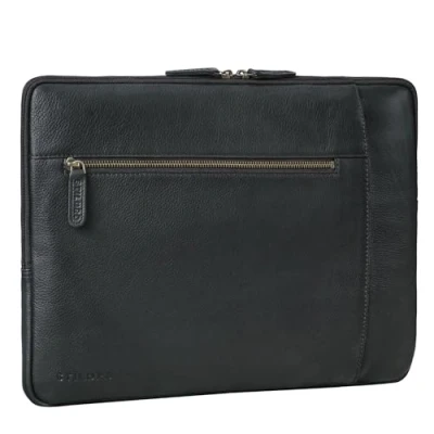 Abbildung von STILORD &#039;Jupiter&#039; Leder Aktenmappe Laptop Hülle 15 17 Zoll für Notebook und MacBook Vintage Sleeve schmal aus echtem Leder, Farbe:schwarz