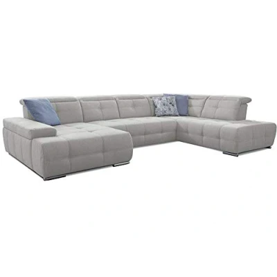 Abbildung von Cavadore Wohnlandschaft Mistrel mit Schlaffunktion / U Form Bettsofa leichter Fleckentfernung dank Soft Clean Geeignet für Haushalte Kindern, Haustieren /343 x 77 228 weiß