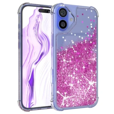 Abbildung von EAZY Case Glitzer Hülle kompatibel mit iPhone 16 Plus Handyhülle für Apple Silikon leichtes Shiny Cover stoßfestes Phone als Fallschutz in Liquid Lila