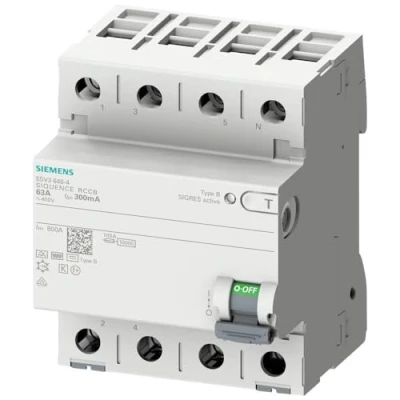 Abbildung von Siemens 5SV33444 FI Schutzschalter 3P+N TypB kurzzeitverzögert 30mA 40A 400V