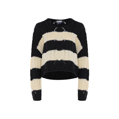 Abbildung von DREIMASTER Vintage Damenpullover mit Streifen XS/S / Off White Schwarz 100% Acryl