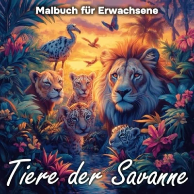 Abbildung von 50 Tiere der Savanne Malbuch für Erwachsene: Entspannen Sie sich und lassen Ihrer Kreativität freien Lauf mit detaillierten Illustrationen von Löwen, Elefanten &amp; mehr!