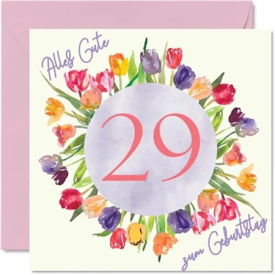 Abbildung von 29. Geburtstagskarte für Frauen Aquarell Tulpen Blumen Strauß Alles Gute zum Geburtstagskarten 29 Jährige Frau Tochter Tante, 145mm Neunundzwanzig Neunundzwanzigste Geburtstag Grußkarten