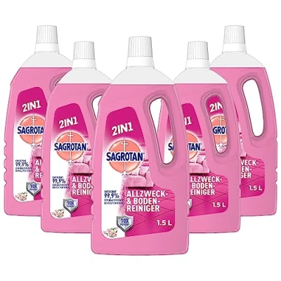 Abbildung von Sagrotan Allzweck Reiniger Blütenfrische 2in1 Desinfektionsmittel für die zuverlässige Reinigung von Oberflächen 5 x 1,5 l Putzmittel