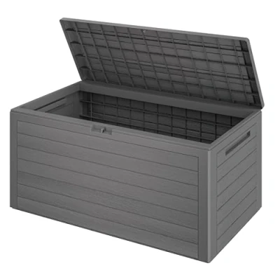 Abbildung von Deuba Auflagenbox Woody (1 St), Auflagentruhe Stecksystem Griffmulden Abschließbar Kissenbox