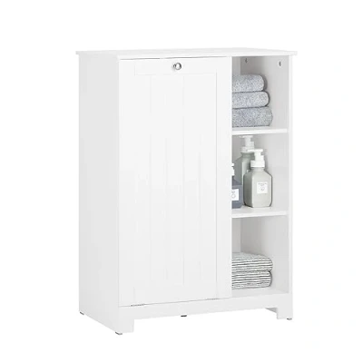 Abbildung von SoBuy BZR105 W Wäscheschrank mit ausklappbarem Wäschesack Wäschetruhe Wäschesammler Wäschekorb Badschrank Weiß BHT ca. 60x86x37cm