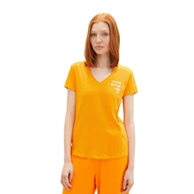Abbildung von TOM TAILOR Denim Damen 1037789 T Shirt mit Print, 31684 Bright Mango Orange, M