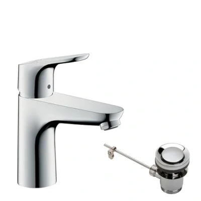 Abbildung von hansgrohe Waschtischarmatur &quot;Focus&quot;, 10cm, mit Zugstangen Ablaufgarnitur, chrom
