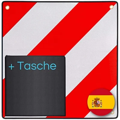 Abbildung von PLANGER® Warntafel Spanien (50 x 50 cm) +Tasche Reflektierendes Warnschild rot weiß für Heckträger u Fahrradträger