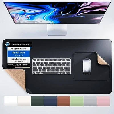 Abbildung von MYMIND® Schreibtischunterlage [2 er Set] 80x40cm Premium Qualität mit extra Mauspad Schreibunterlage für Homeoffice Schreibtisch Unterlagenmatte rutschfest Desk Mat Unterlage (Schwarz)