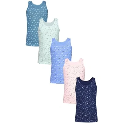 Abbildung von TupTam Mädchen Baumwolle Unterhemd 5er Pack Tank Top Ärmellos Kinder, Farbe: Blümchen Dunkelblau Blau Grün Rosa Dunkeltürkis, Größe: 134 140