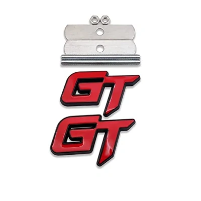 Abbildung von 3D Metall GT Logo Auto Frontgrill Emblem + Grand Tourer Kofferraum Deckel Badge Racing Sport Aufkleber Turbo Ersatz für Universal Fahrzeug (Schwarz Rot)