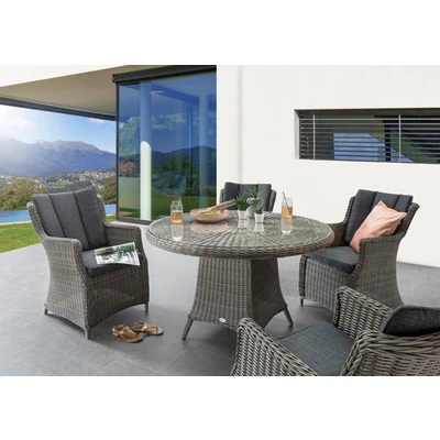 Abbildung von Destiny Garten Essgruppe &quot;LUNA&quot;, (13 tlg.), Polyrattan, 4 Sessel + 1 Tisch Ø 120x75 cm, inkl. Auflagen