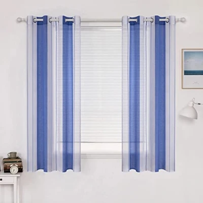 Abbildung von MIULEE Gardinen Gestreift Transparent mit Ösen, Voile Vorhänge Wohnzimmer Modern 2er Set, Vorhang Schlafzimmer Blau Weiss Muster, Halbtransparent Streifen 140X175 cm