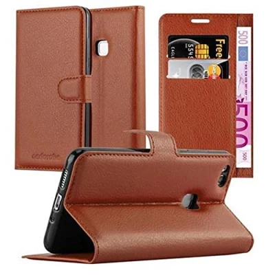 Abbildung von Cadorabo Hülle kompatibel mit Huawei P10 LITE Handyhülle aus Premium Kunst Leder Flip Klappbare Stoßfeste Magnetische [Standfunktion] [Kartenfächern] Cover für Tasche in Braun
