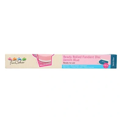 Abbildung von FunCakes Ready Rolled Fondant Disc Demin Blue: Vanillegeschmack, Bereits Ausgerollt, Sehr Einfach, Perfekt zum Dekorieren von Torten, Halal, Koscher und Glutenfrei. 36cm Durchmesser, 3mm, 430g.